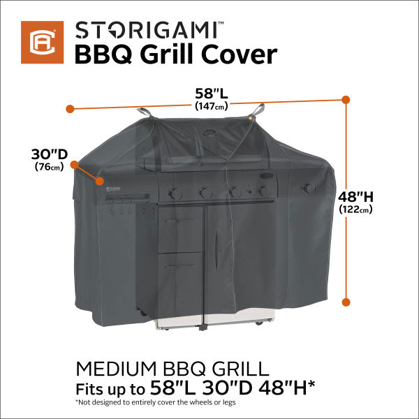 58" Storigami Easy Fold BBQ Grill Cover, Charcoal Black, Medium - Image 4